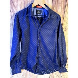 Scotch & Soda Men Shirt MEDIUM Button Down Navy Blue Long Sleeve Relaxed Fit MED